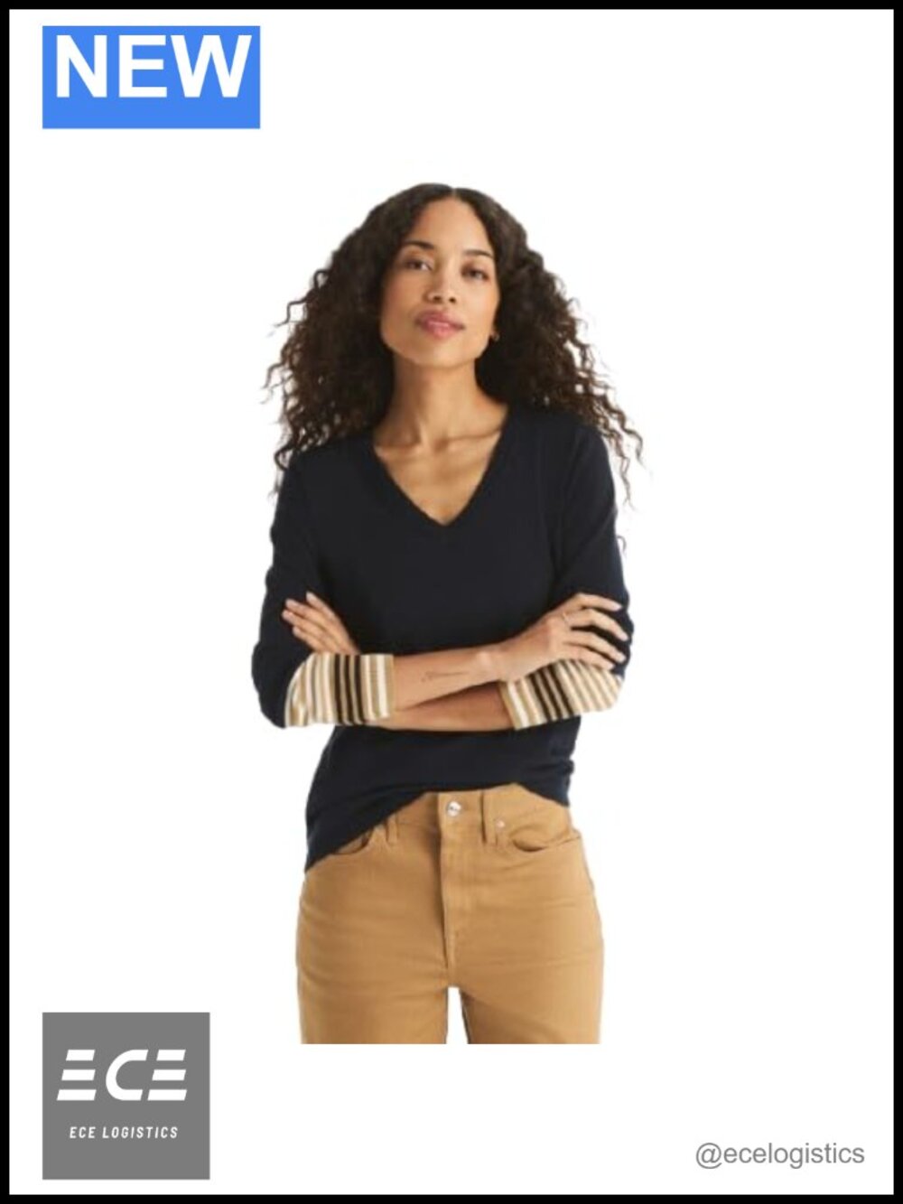 Nautica Tipped Long Sleeve V-Neck Knit Sweater